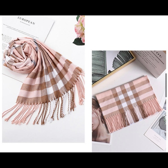 (last 1) Plaid British style pashmina scarf - PINK Plaid - Picture 2 of 5